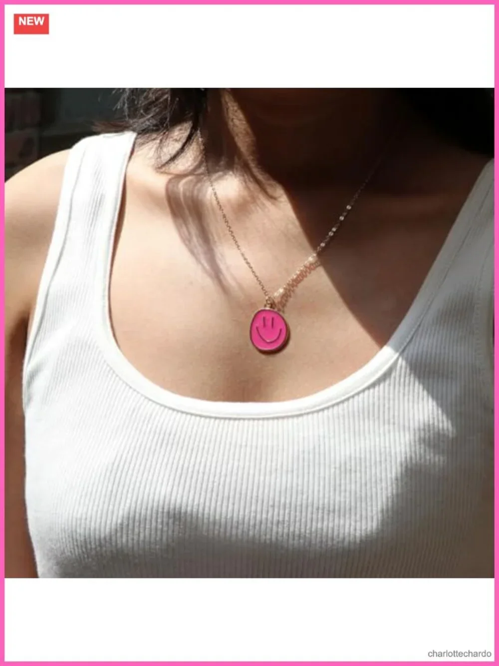 14K Gold Plated Smile Pendant Necklace Adjustable Chain Women Jewelry Gift